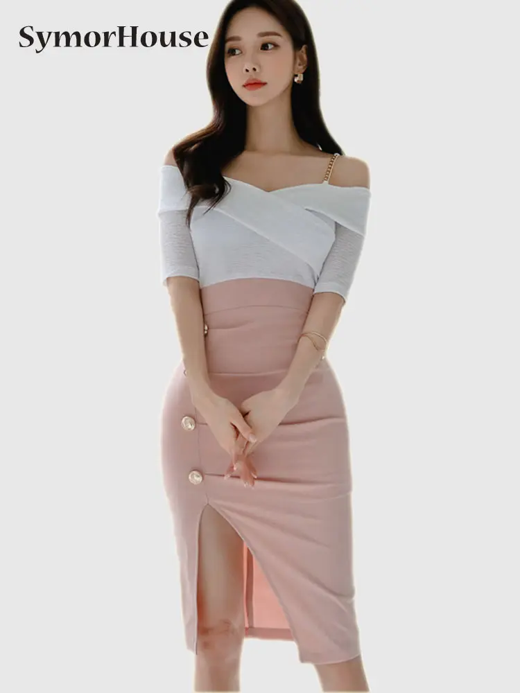 

Женское платье-карандаш с разрезом, элегантное простое платье в стиле пэчворк, повседневное облегающее платье для офиса, весна-лето