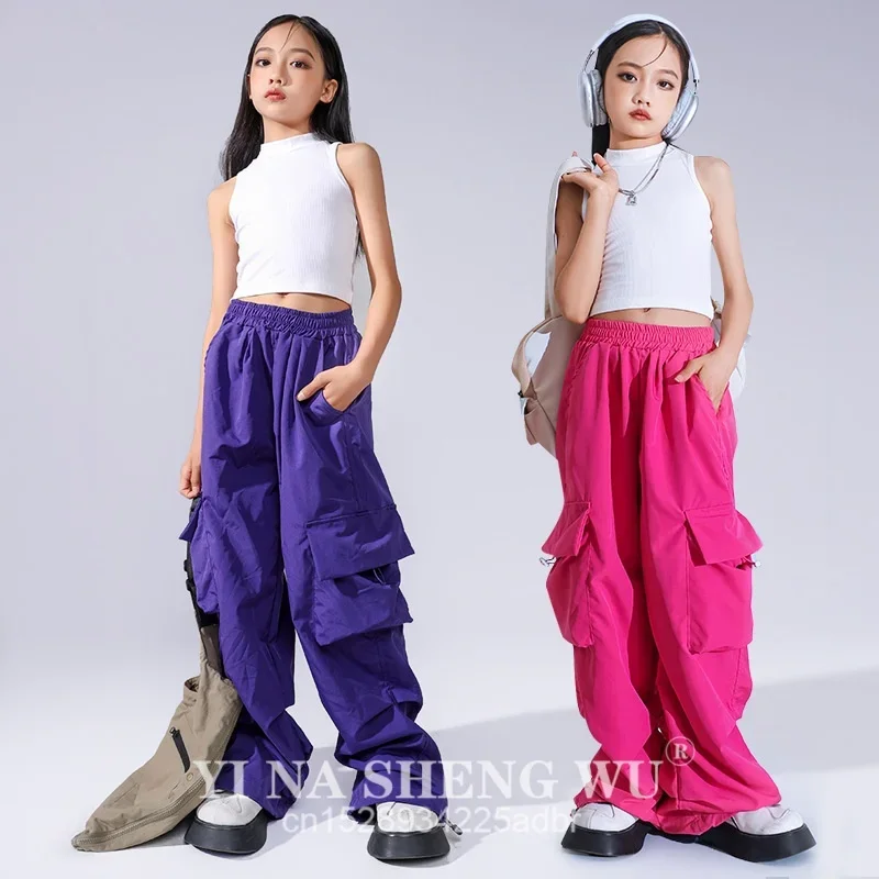 Фото Женская одежда в стиле K-pop и хип-хоп: фиолетовая легкая куртка, уличные широкие брюки карго для молодежи, костюм для джазовых танцев №3