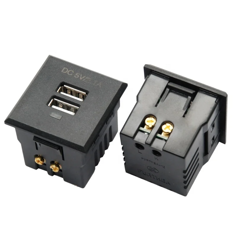 

Dual USB AC Power Socket Embedded Dual USB Desktop Receptacle DC Charging Power Panel Module Outlet 5V 2.1A