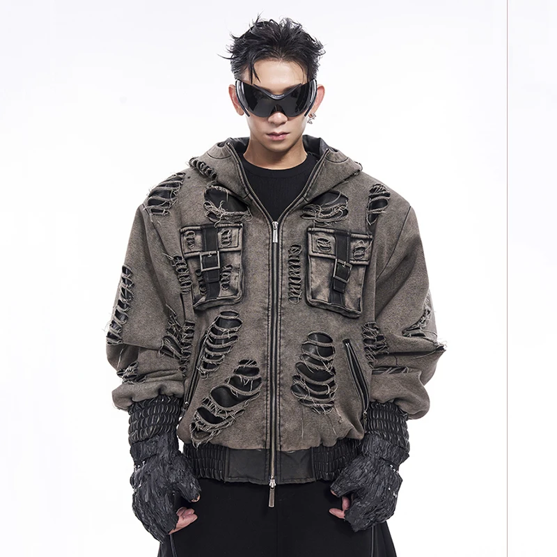 Мужская толстовка с капюшоном FEWQ Waste Soil осенне-зимняя кожаная пальто 2024