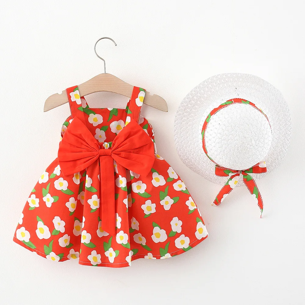 

Korean Floral 2Pcs Baby Girl Clothes Summer Princess Dress Cute Cotton Toddler Flowers Dresses + Sunhat Outfits Baby Girl Dress