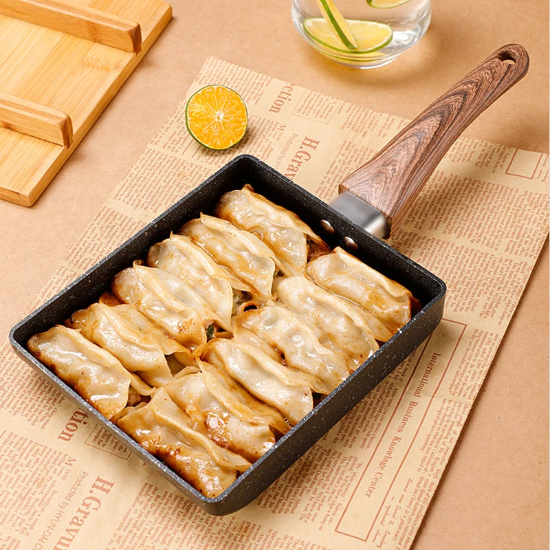 

Tamagoyaki Classic Frying Pan Non Stick Pancake Ham Storage Frying Pan Wooden Lid Japanese Utensilios Kitchen Cookware OC50PG