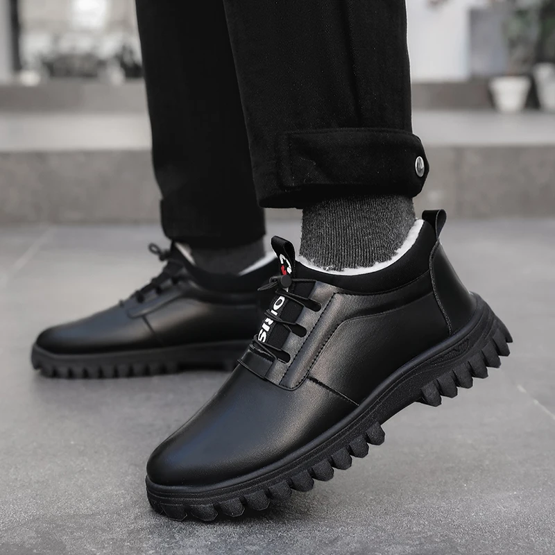 Зимняя непромокаемая мужская повседневная кожаная обувь фланелевые высокие