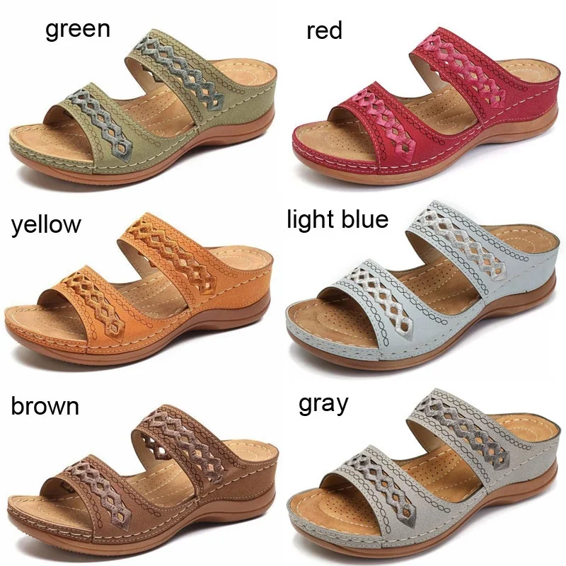 Plus Size 34-44 Women's Summer Open Toe Comfortable Sandals Super Soft Pu Leather Wedge Walking Sandals