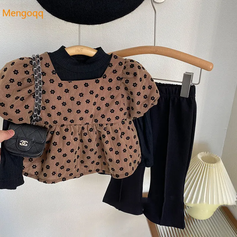 

Mengoqq детская осенне-зимняя плиссированная Толстовка с длинным рукавом и квадратным вырезом для девочек с цветочным рисунком повседневные б...