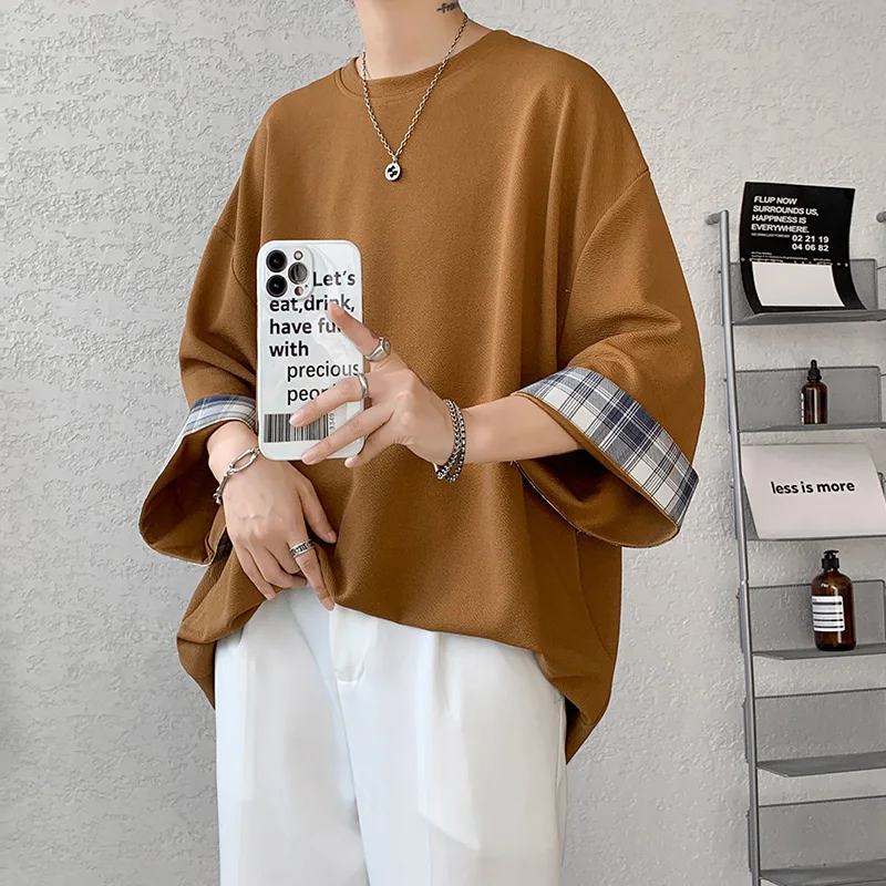 

Neutral port Style 7 / 4 sleeve loose half sleeve ins Plaid short sleeve t-shirt men