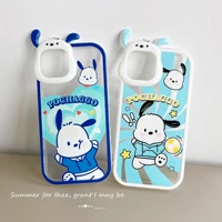 sanrio cute love football dog pochacco camera protection phone case for iphone 11 12 13 pro max x xs xr transparent cover