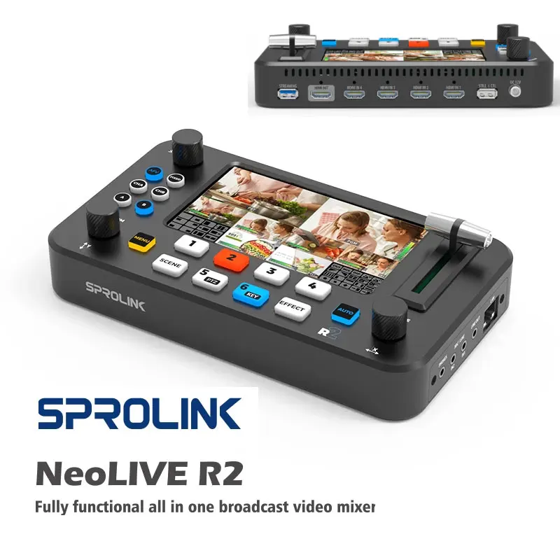 

SPROLINK NEOLIVE R2 VIDEO Mixer 4x HDMI with USB 3.0 Video Capture Live Stream APP 5.5" Monitor All in one Broadcast Switcher