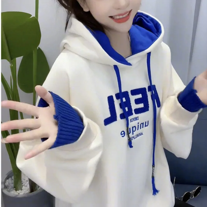 

Весенне-осенний 2023 хлопковый Повседневный Свитшот женский свободный пуловер средней длины с вышивкой Свитшот