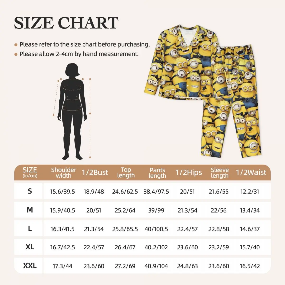 Minions Women Pajamas 2 Pieces Set Loungewear pyjama pour femme