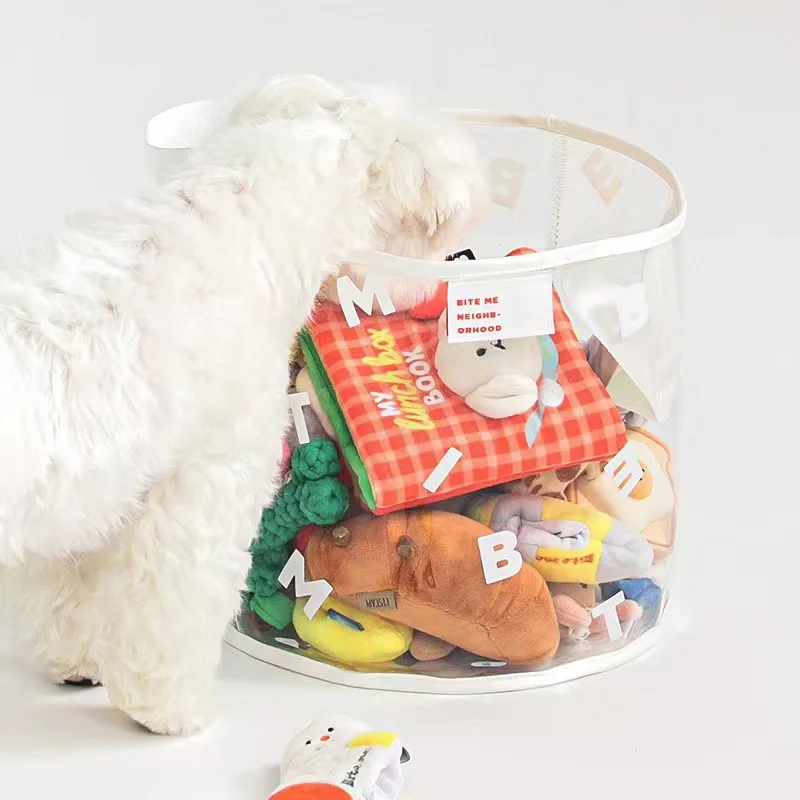 INS New PVC Transparent Thickened Toy Storage Basket Snack Dog Toy Sundries Hand-Held Storage Box Dog Supplies