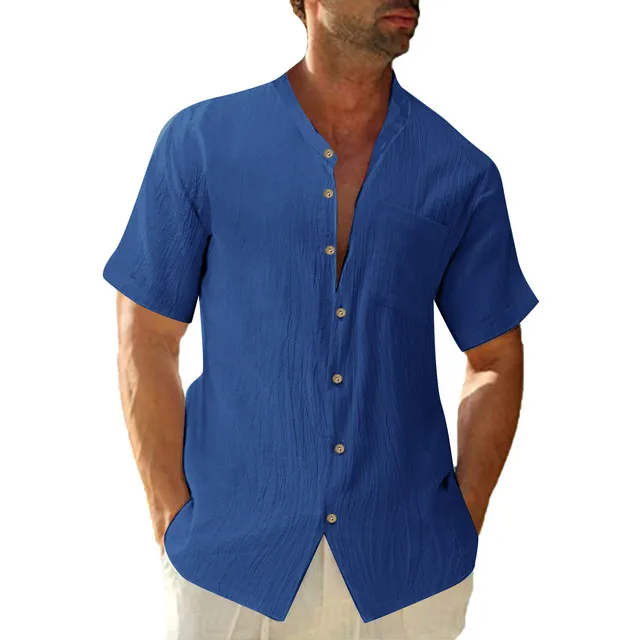 

Men's Casual Cotton Linen Shirts Solid Color Pocket Short Sleeve Casual Shirts Streetwear