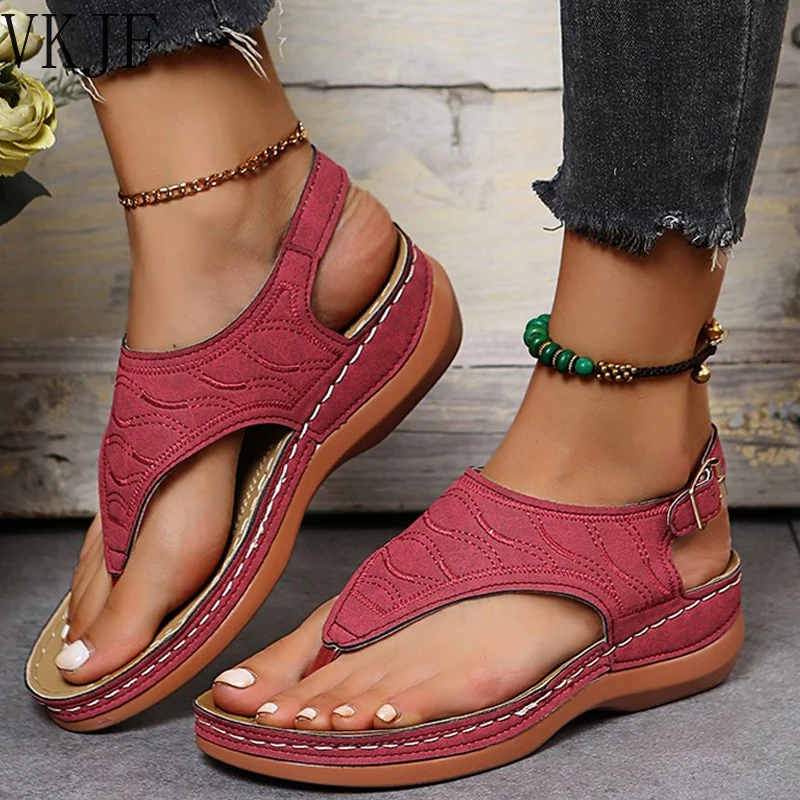 

2022 Summer Women Strap Sandals Women's Flats Open Toe Solid Casual Shoes Rome Wedges Thong Sandals Sexy Ladies Shoes