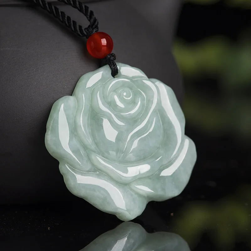 

Mai Chuang/Hand Carved/Jade Bloom Rose Flower Emerald Necklace Pendant Fashion Elegant Personality Jewelry Men Women Couple Gift
