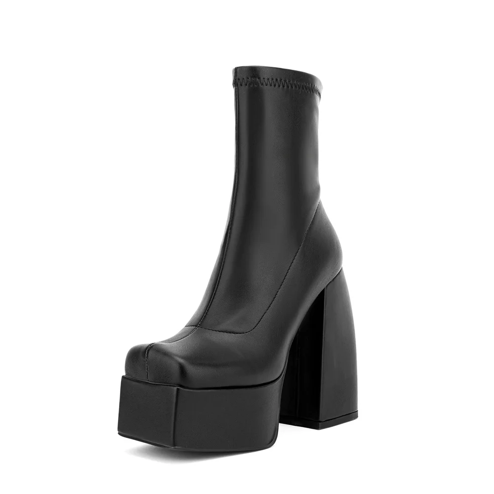 Fashion Chunky Heel Women's Ankle Boots New Thick Sole High Heel Boots Pointed Toe Party Shoes Large Size 43 Elastic Boots