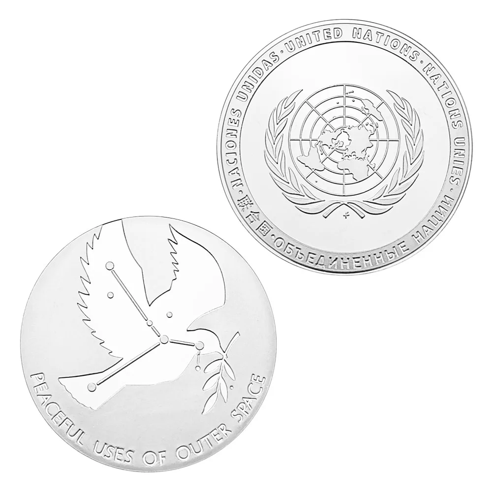 

United Nations Peaceful Uses of Outer Space Souvenir Silver Plated Coin Peace Dove Pattern Collectible Commemorative Coin