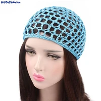 womens mesh hair net crochet cap solid color snood sleeping night cover turban bandanas headwear accessories hollow headbands