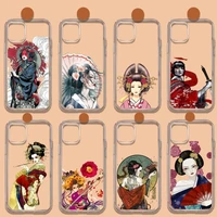 japanese geisha pattern phone case transparent soft for iphone 12 11 13 7 8 6 s plus x xs xr pro max mini
