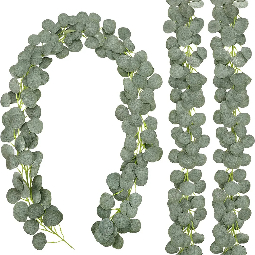 Artificial Eucalyptus Garland Faux Silver Dollar Eucalyptus Plants Greenery Silk Leaves Vines for Wedding Party Home Decoration