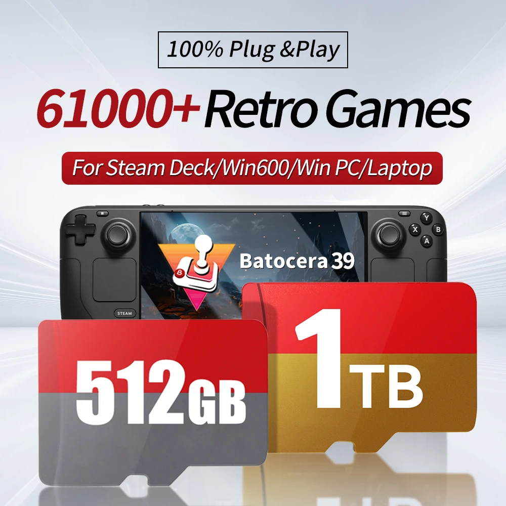 Фото Игровая карта емкостью 1 ТБ с ретро-играми 61000 для портативной консоли SteamDeck/Win Batocera 39 TF-карта для PSP/N64/PS3/PS2/PS1/MAME/Neogeo №1