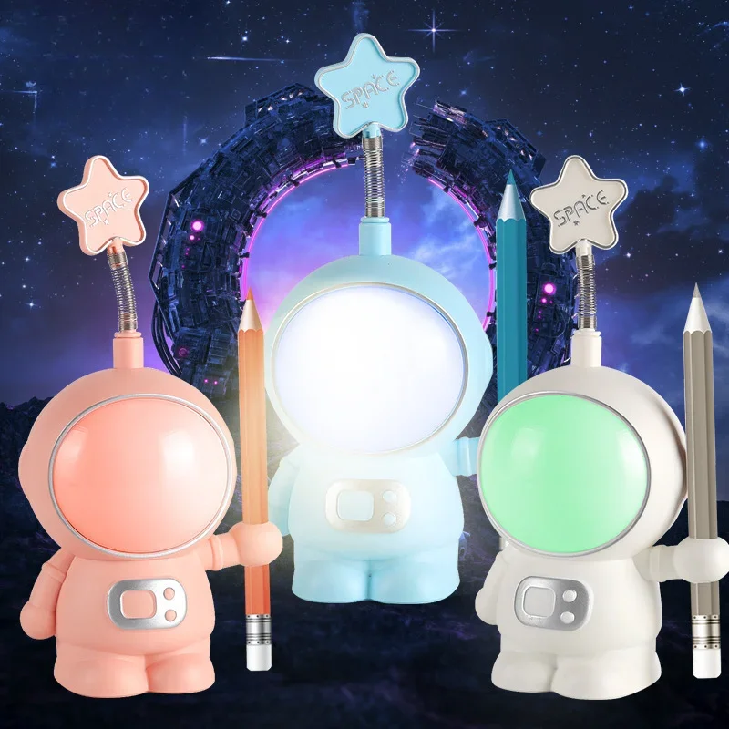 toon astronauta LED temperówka do ołówków lampa biurkowa ochrona oczu dla dzieci lampka nocna atmosfera tęczowa