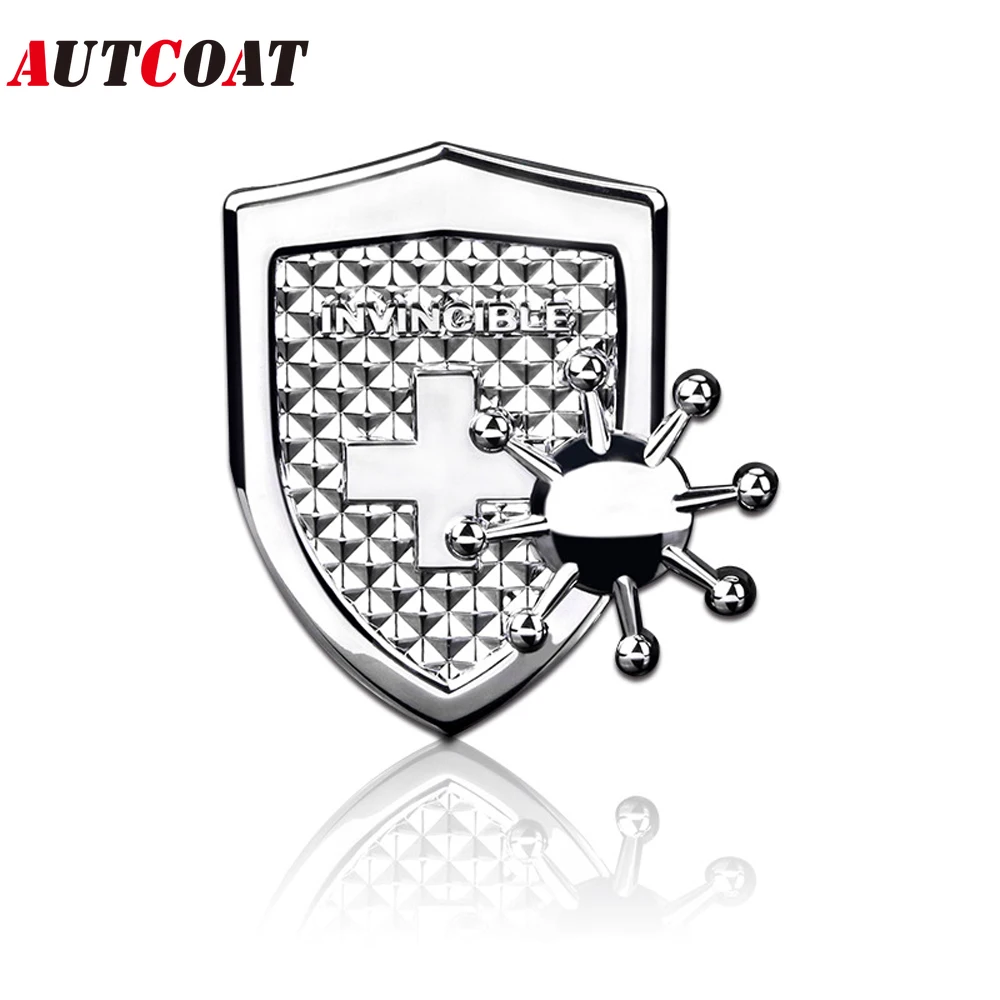 

Металлический Щит AUTCOAT из цинкового сплава, эмблема для защиты от вирусов, значок для автомобиля, мотоцикла, Стикеры для стайлинга автомобиля, 1 шт.