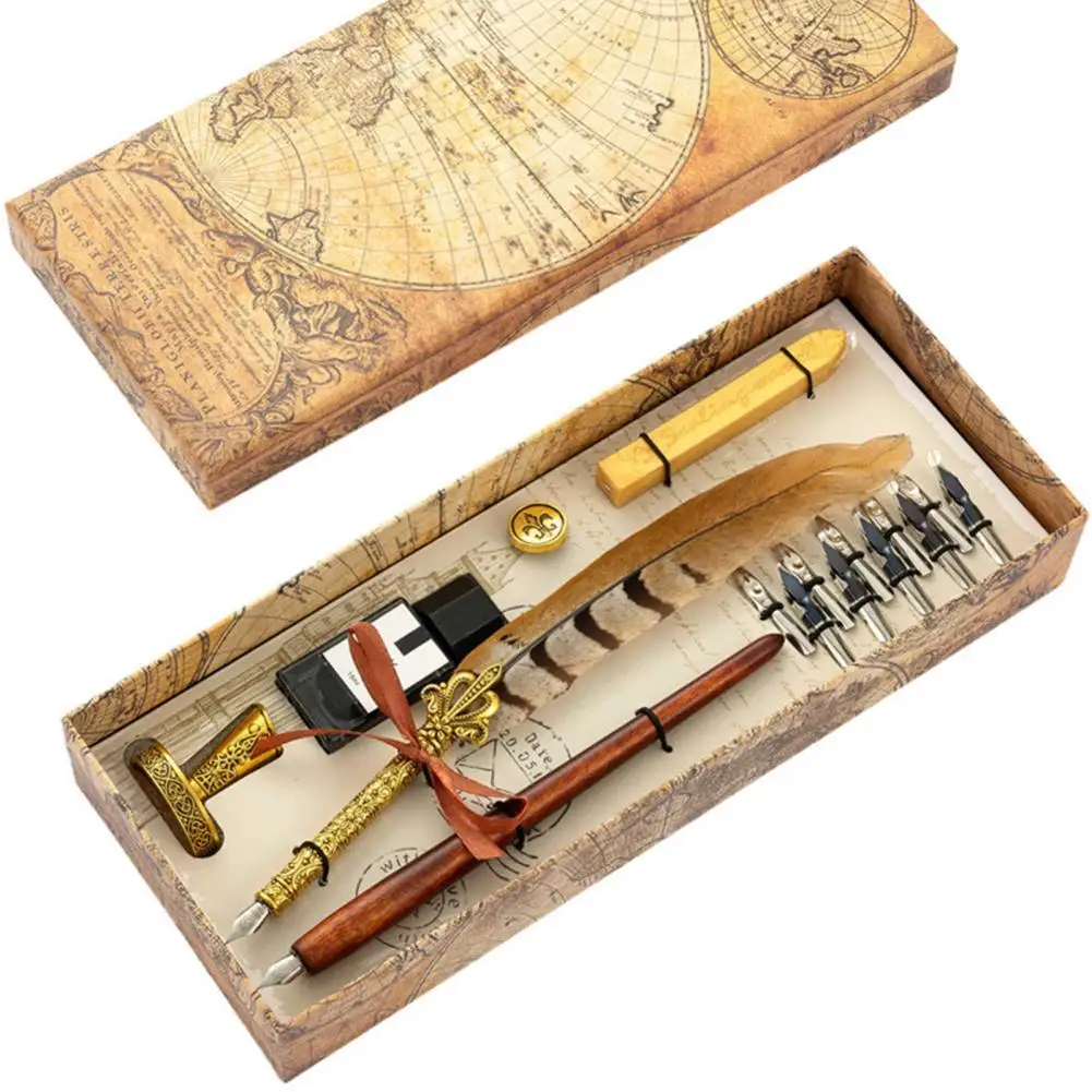 

1 Set Quill Pen Set Durable Bright Color Nice-looking for Beginners Quill Pen Ink Set Feather Pen Kit