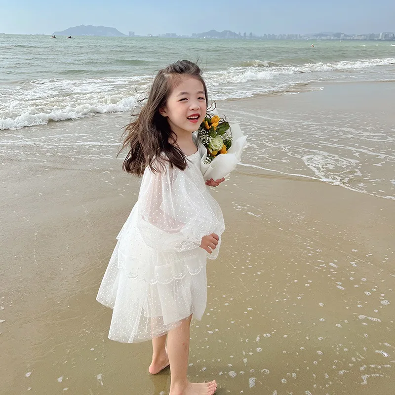 

Платье принцессы для девочек, новинка весны 2022, Корейская версия, милая и зарубежная детская пышная сетчатая длинная юбка, одежда для малень...