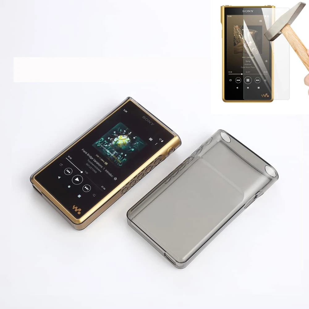 

for Sony Walkman NW-WM1AM2 NW-WM1ZM2 Soft Tpu Protective Shell Skin Case Cover with Tempered Glass Dust Plug