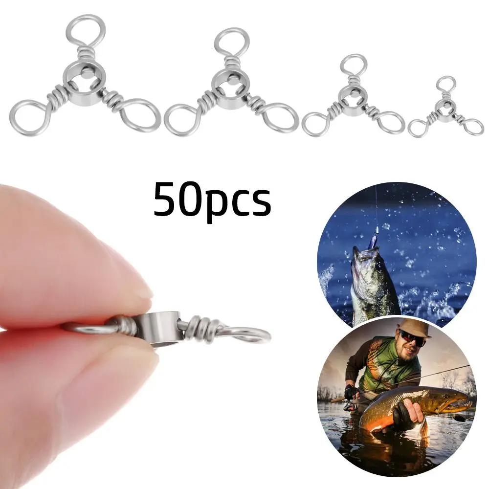 

50Pcs Durable Trident Srolling Splitter Fishhook Connector T-shape Fishing Swivels Cross Line Three Way Bearing Swivel