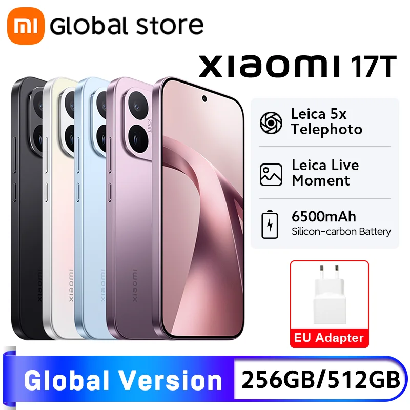 Глобальная версия смартфона Xiaomi 17T 5G с камерой Leica 50 МП, аккумулятором 6500 мАч, быстрой зарядкой 67 Вт, 6,59-дюймовым дисплеем с защитой зрения и процессором MTK Dimensity 8500-Ultra (art.: 3920db99f174c) - 3920db99f174c