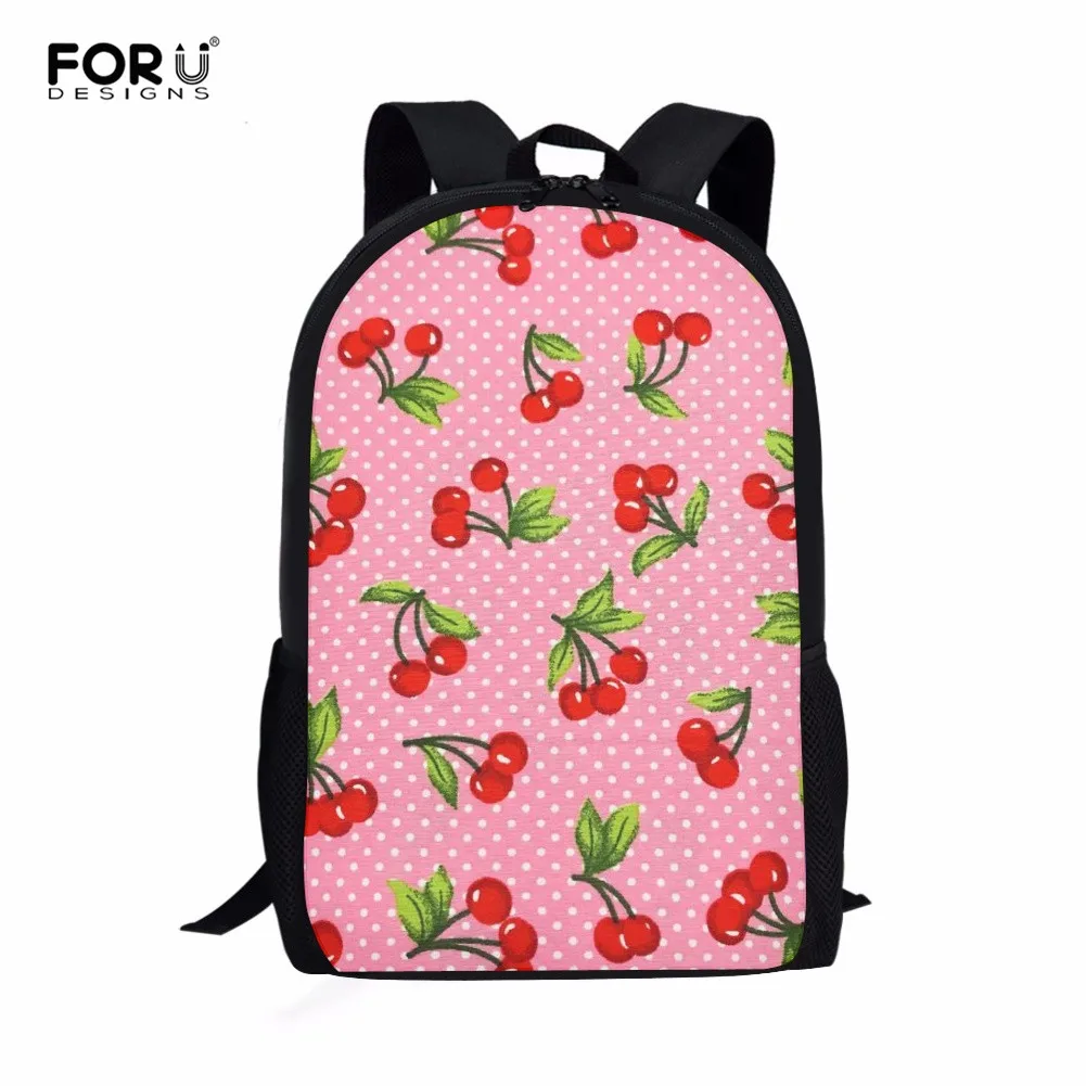 

FORUDESIGNS Cute Cherry Pattern School Backpack with Pockets for Children Girls Student's Casual School Backpacks Rucksack 2022