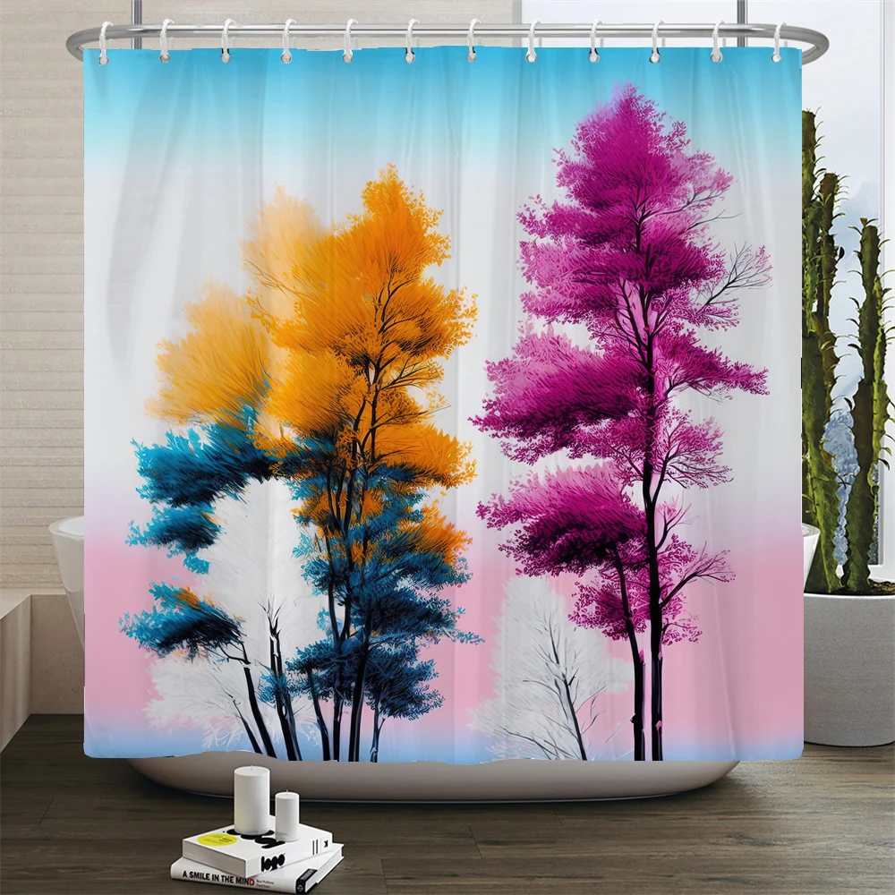 

Watercolor Forest Bathroom Shower Curtain landscape Living Room Painting Polyester Fabric Cloth Decor Shower Curtain With Hooks