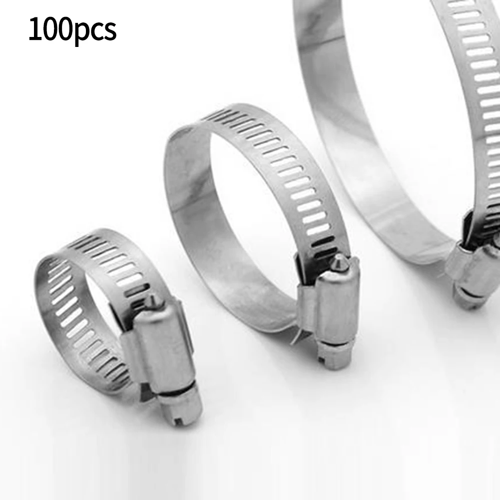 

100 Pcs Hose Clamp Kit Assorted Stainless Steel Fasteners Clamps Tie Hardware For Automobile Water Pipe Chemical Machinery Pipes
