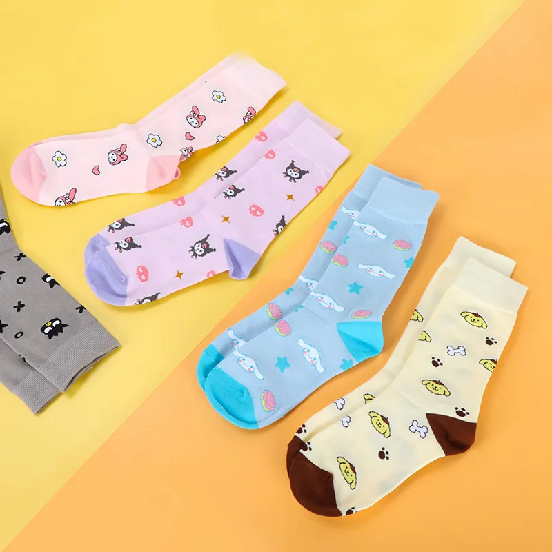 

Cinnamoroll Sanrio Socks Kawaii Candy Colored Cartoon Kuromi Mymelody Combed Cotton Midtube Women's Socks Cute Puppy Socks