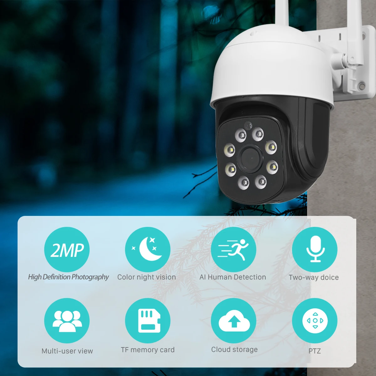 

2MP Wifi Camera Audio CCTV Surveillance Outdoor 4X Digital Zoom Night Full Color Wireless Waterproof Security IPTV 3.6mm