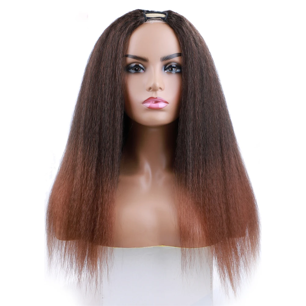 

Ombre Blonde Yaki Kinky Straight 24inch Long U Part Wig European Remy HumanHair Glueless Jewish Natural Soft Wig For Black Women