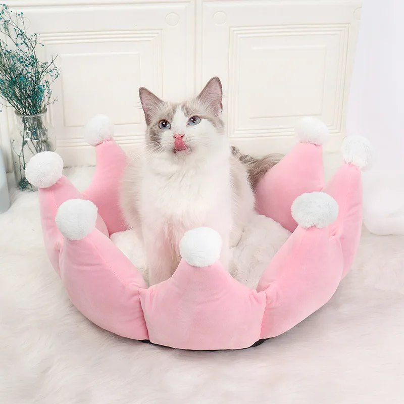 

Kawaii Crown Cat Beds House Soft Short Plush Best Pet Dog Bed Basket Pet Products Cushion Cat Bed Cat Mat Animals Sleeping Sofa