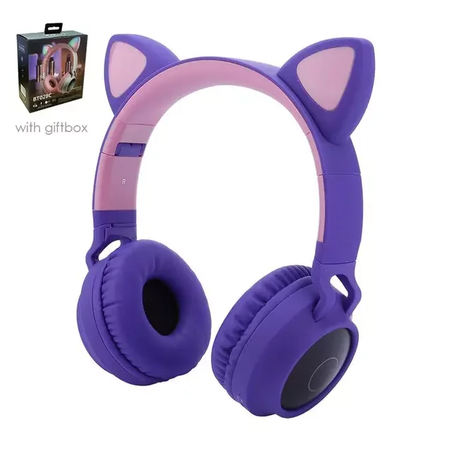 

NEW Cat Ear Headset LED Wireless Bluetooth-Compatible Headphones with Mic Glowing Earphones for Children Gifts daughters girls