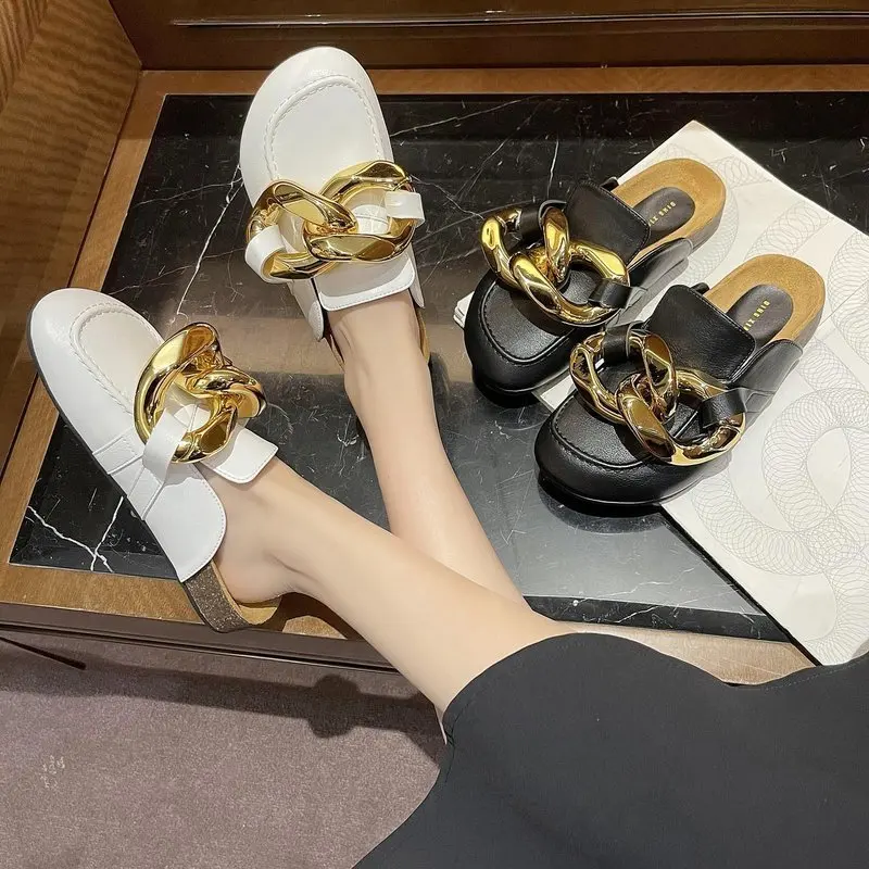 

Женские шлепанцы из ПУ кожи, с заклепками, на плоской подошве