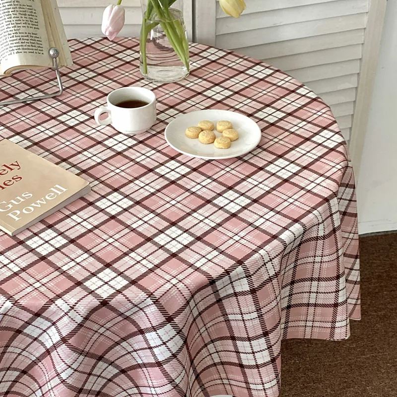 Korean Ins Pink Stripe Grid Round Tablecloth Simple Style Background
Home Decor Tea Table Cover Dining Table Cloth Photo Props