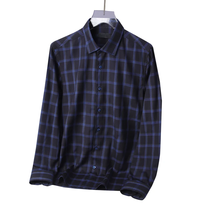 

2022 New Classic Plaid Men Shirts Fashion Turn-Down Collar Slim Business Casual Shirt Long Sleeve Camisas Mens Clothing