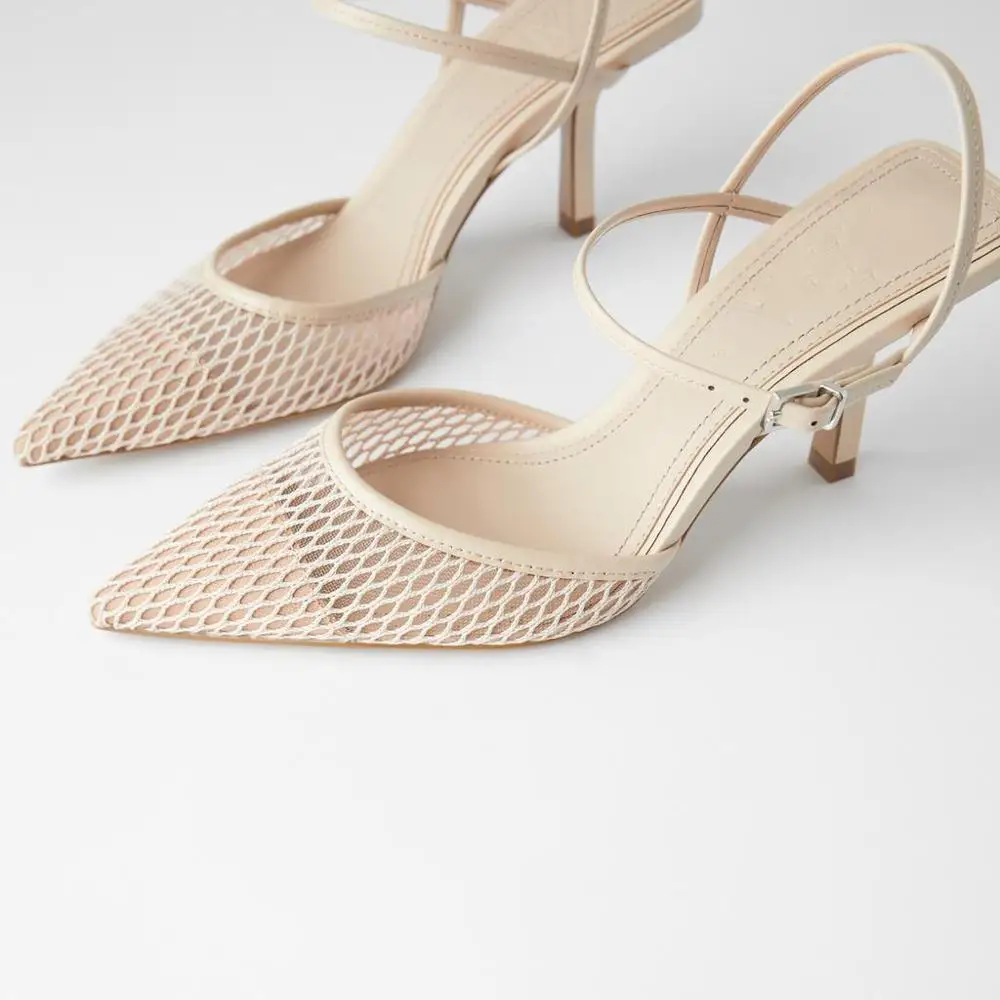 

2022Fine HeelSandals Pointed Toe Mesh Slingback Sandals for Women Party Shoes Shoes Elegant Pumps Shoes Womens Sandals