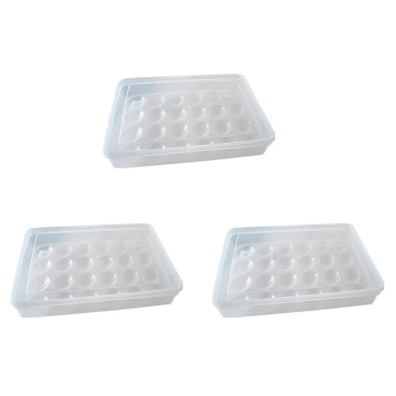 

3X Egg Holder For Refrigerator, Deviled Egg Tray Carrier With Lid Fridge Egg Storage Stackable Plastic, 24 Egg Tray