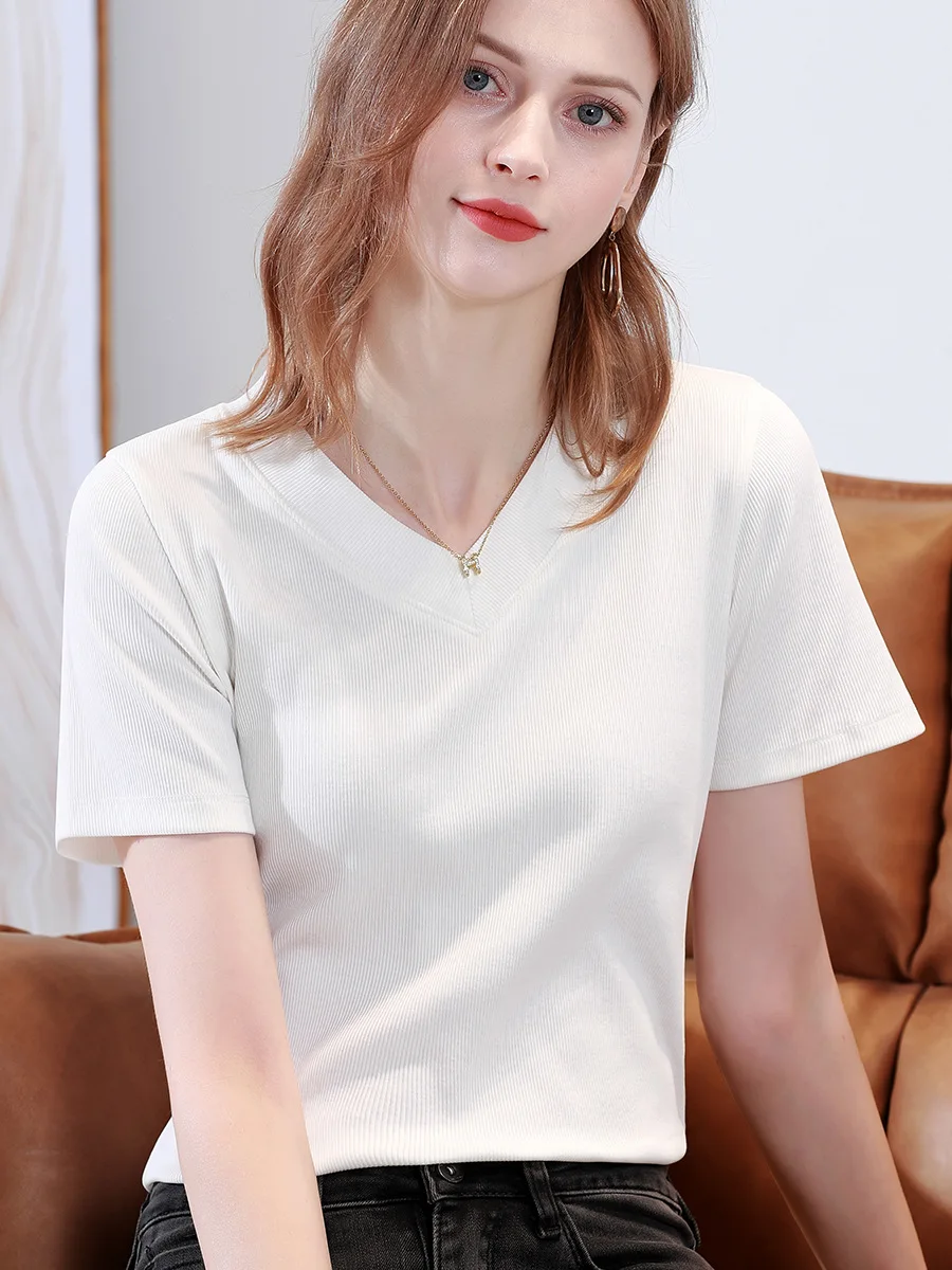 

Женская футболка с коротким рукавом, V-образным вырезом