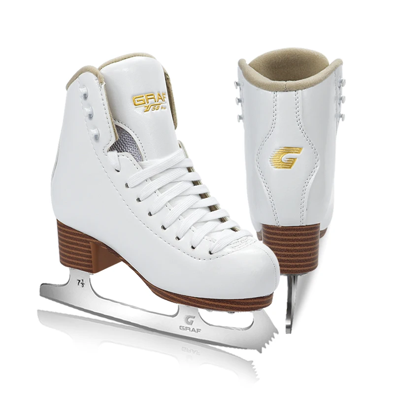1Pair Graf Genuine Leather Ice Figure Skating Shoes Thermal Warm U50pro Skating Shoes With Ice Blade For Kids Adults Teenagers