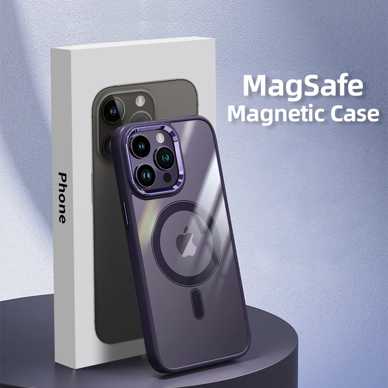 

Luxury Clear HD Case For iPhone 14 13 12 11 Pro Max Magnetic Magsafe Wireless Charging Metal Lens Hybrid Armor Phone Cover Funda