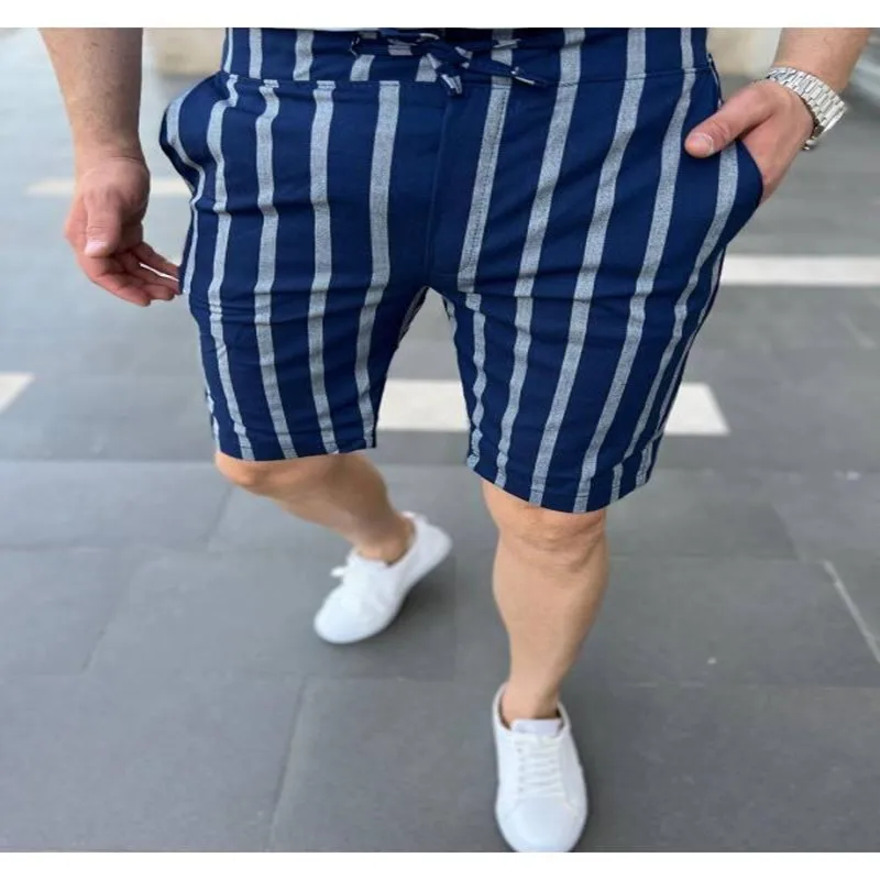 Men's Casual Shorts Striped Plaid Mid-Mist Slim Drawstring Business Office Work Party Men's Summer Elastic Medium Pants 2023