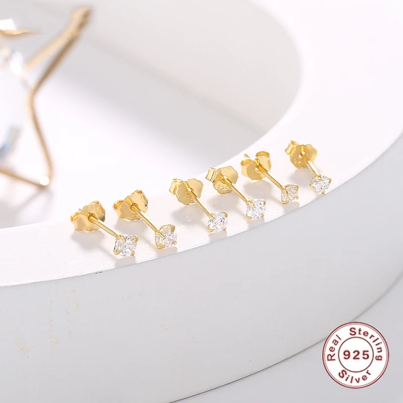 

S925 silver mini simple four-claw zircon crystal fashion all-match earrings suitable for ladies elegant pierced earrings