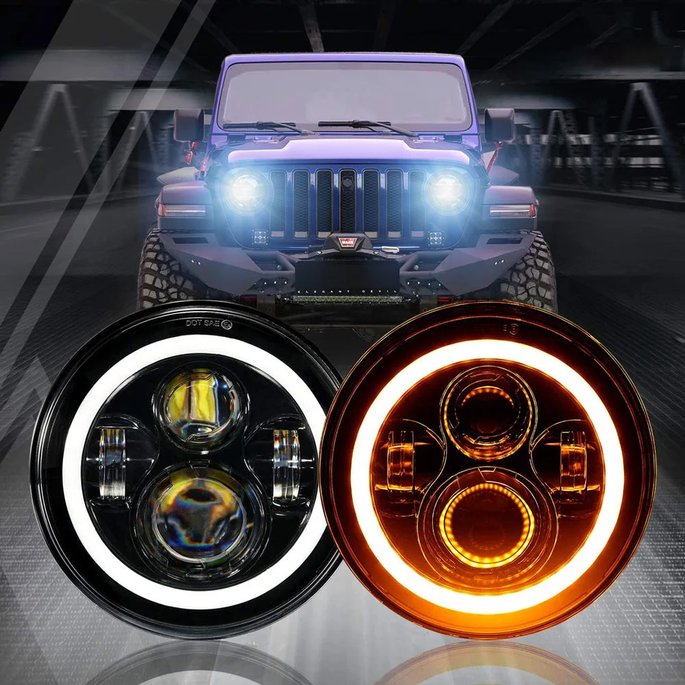 

1 Lamp Sale Harley 7-inch Round Headlight LED Headlight Off-road Wrangler Modified Headlight Lens Angel Eye Headlight Hi Lo DRL